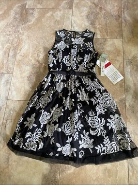 Eliza J Black Dress with Cream Floral Overlay